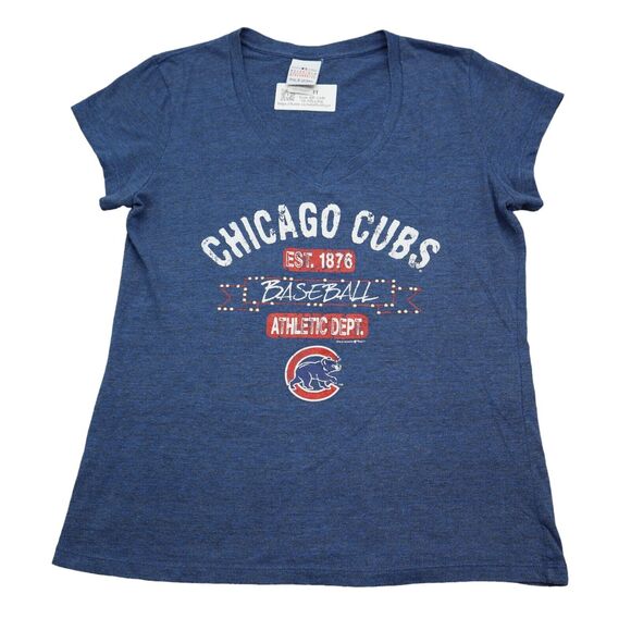 5TH Ocean Shirt Womens L Blue Chicago Cubs Short Sleeve VNeck Knit Casual Tee - Picture 1 of 16